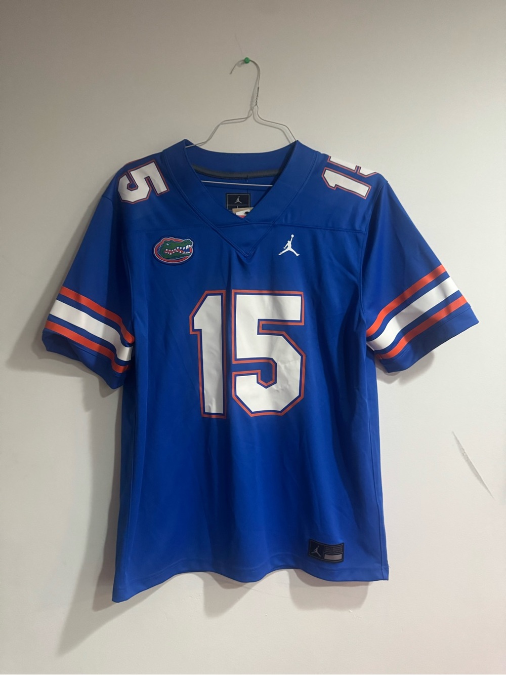 Jordan Blue Football Jersey with White & Orange Accents No.15